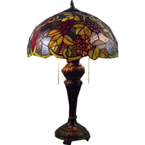 16" Vintage Handmade Art Tiffany Colorful Glass Grapes Table Lamp for Foyer Apartment bar Bed Room Reading Lighting H 65cm 1023