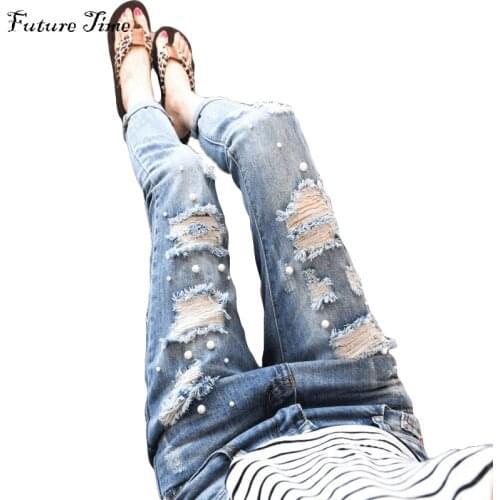 2017 Jeans for women ripped jeans pencil pants Embroidered Flares hollow out washed boyfriend jeans mujer high wais jeans C1031