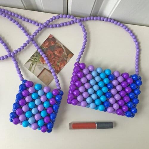 2021 new womens shoulder bag Beaded Bag Purple diagonal straddle bag single shoulder mobile phone bag Pearl