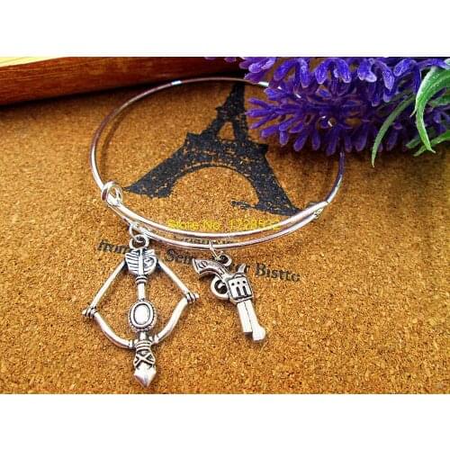 3pcs/lot Hot sale diameter 65mm bracelets bangles silver with the walking dead bow and arrow charms jewelry for women