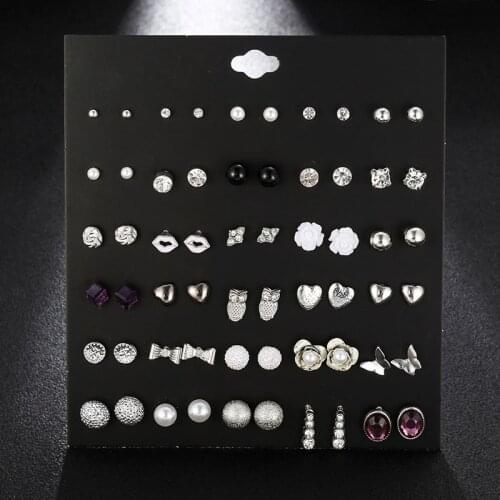 30 Pairs/set Trendy Resin Flower Stud Earrings For Women 2020 Elegant Crystal Rhinestone Heart Wedding Party Earrings Gift