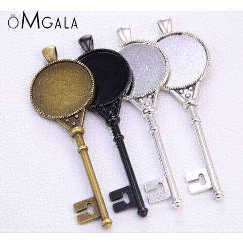 5pcs/lot 25mm Round Key Shape Cameo Cabochon Base Setting Pendant Tray Fit 25mm Glass Necklace DIY Jewelry Making Accessories