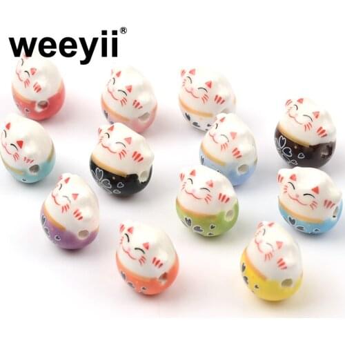 5pcs Cat Shaped Ceramic Beads Animal Pattern For Jewelry Making Bracelets Handmade DIY Accessories