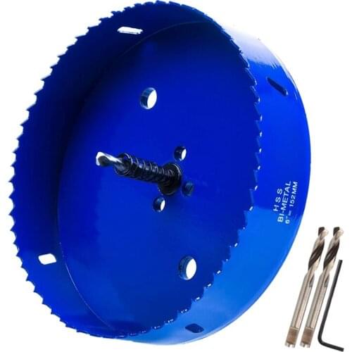 6 Inch 152 Mm Hole Saw Blade for Cornhole Boards/Corn Hole Drilling Cutter & Hex Shank Drill Bit Adapter (Blue)