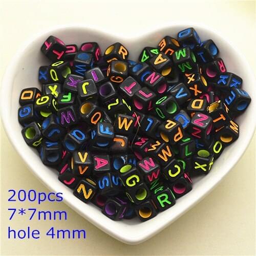 7*7mm 200pcs square multicolor color Alphabet /Letter Acrylic Spacer Beads|Garment Beads