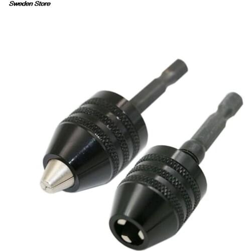 Keyless Drill Chuck Screwdriver Impact Driver Adaptor 1/4" 6.35mm Hex Shank Drill Bits Power Tools Black 0.3-6.5mm