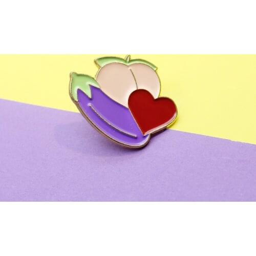 Brooches Fruits Vegetables Peach Eggplant Metal Enamel badge brooch Lapel pin Denim Jean shirt bag Cartoon Jewelry Gift for kids
