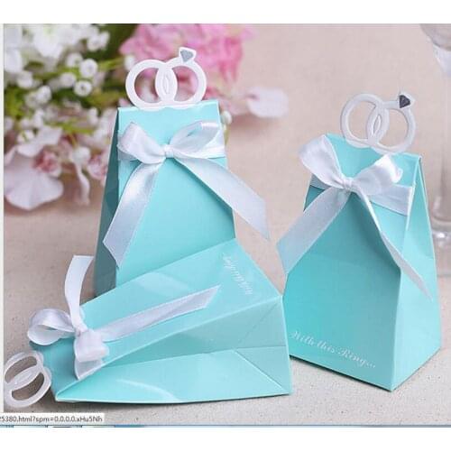 Casamento 500pcs Blue Diamond Ring Wedding Favor Boxes Wedding Candy Box Wedding Favors And Gifts Event & Party Supplies