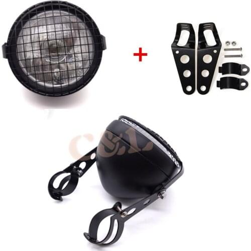 Black Metal Retro Grill Side Mount Cover Headlight Mask With 35-43mm fork tubes bracket For Cafe Racer Bobber Custom