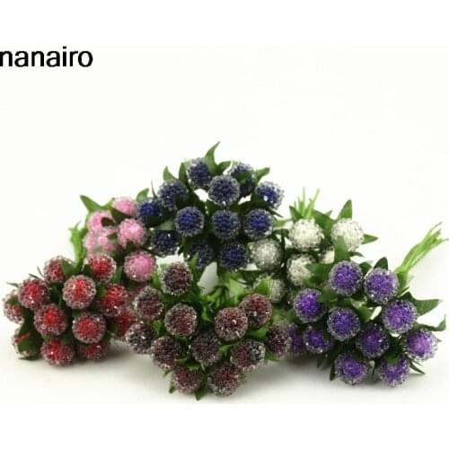 Cheap 12pcs Small Berries Artificial Flower Red Cherry Stamen Pearlized Wedding simulation glass pomegranate Decoration