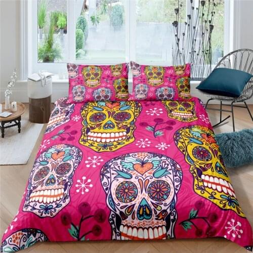 Home Textiles Luxury 3D Sugar Skull Print Duvet Cover Set 2/3 Pcs Pillowcase Girls Bedding Set AU/EU/UK/US Queen and King Size