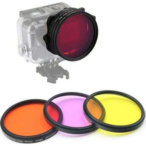 3-Pack Filters Kit 58mm Red Yellow Magenta Purple Filter + Ring Adapter for GoPro Hero 6 5 7 Black Ordinary Waterproof Case