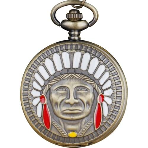 Antique Old Man Design Quartz Pocket Watch Bronze Pendant Necklace Chain Best Gifts for Men Women Fob Pocket Watch