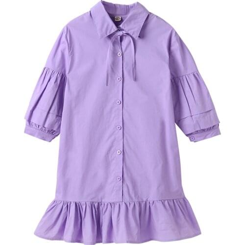 Summer Shirt Skirt Childrens Dress Girls Princess Dress Lapel Fashion Short Skirt Teen Clothing Girl Clothes Solid Color Bow