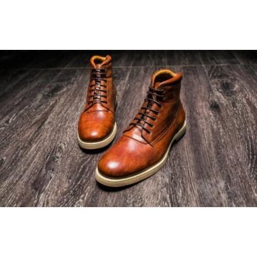 Autumn winter mens retro ankle boots Genuine Leather lace-up round-toe boots fashion high-top Martin boots wholesale 2 colour