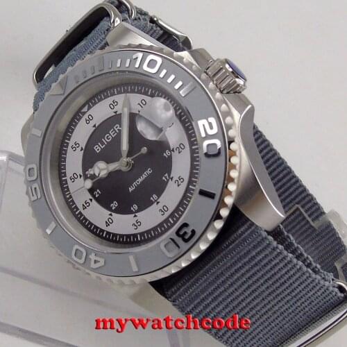 40mm bliger gray dial mens watch silver caremic bezel sapphire automatic wristwatch