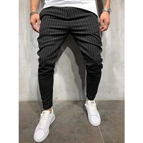 Mens Twill Fashion Jogger Pants Stripe Urban Straight Casual Trousers Slim Fitness Long Pants
