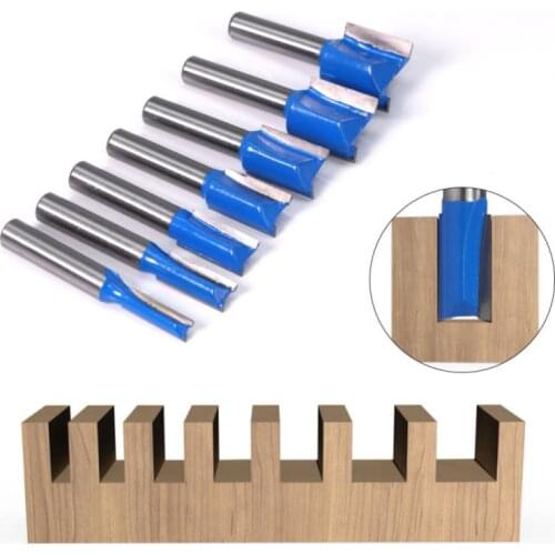 7PCS 8mm Shank Straight Woodworking Router Bit Set Carpenter Milling Cutter 6/8/10/12/14/18/20mm Cutting Diameter 2021 Tool Part