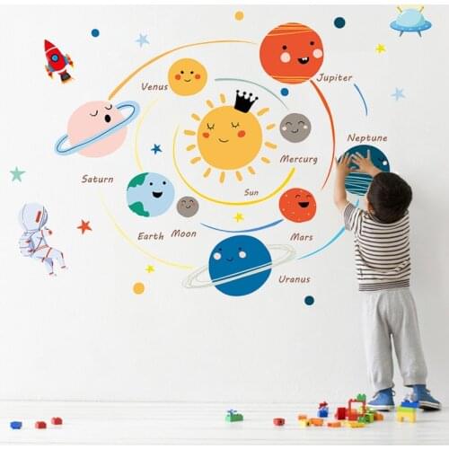 Solar System Wall Stickers Decals For Kids Rooms Stars Outer Space Planets Earth Sun Saturn Mars Poster Mural School Decor