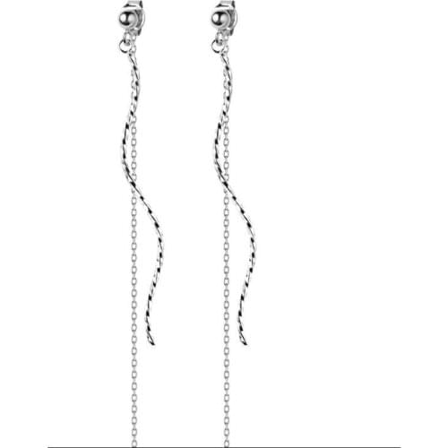 Real 925 Silver Dangle Drop Earrings Wave Long Chain Tassel Charm Women Party Fine Jewelry Cute Geometric Accessories