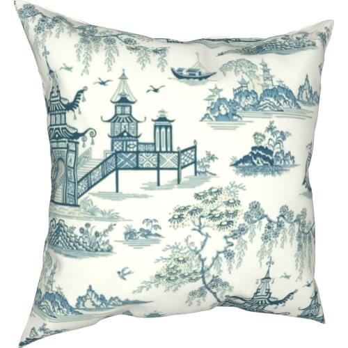 Oriental Pagoda Chinoiserie Vintage Temple Garden Pillowcase Printed Cushion Cover Decor Chinese Pillow Case Cover Chair