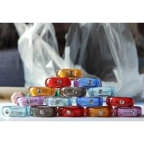 New Vintage Resin Rhinestones Ring Flowers Plants Circle Transparent Acrylic Ring Colorful For Women Girl Jewelry Party Gifts