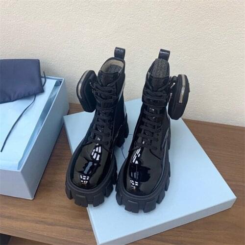 Autumn and winter womens Martin boots increased serrated platform leather thick-soled leather lace up motorcycle ankle boots