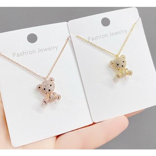 Trendy Simple Sweet Shiny Zircon Animal Bear Pendant Necklace For Women Temperament Elegant Fashion Jewelry Gifts Clavicle Chain