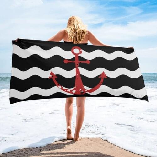 Black Ripple Red Anchor Beach Towel Luxury Quick-dry Microfiber Bathroom Bath Towels Yoga Mat Picnic Blanket