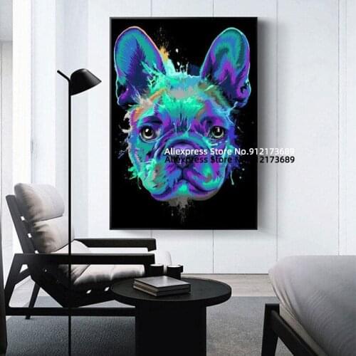 Posters and Prints Home Decor Wall Art Canvas Painting French Bulldog Colorful Animal Picture Print for Living Room Cuadros