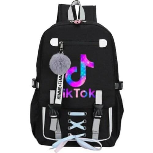 Ribbon Tik Tok Backpack Girls Boys School Bags For Teenage Women Men Daily Printing Backpack Black Casual Mochila Escolar