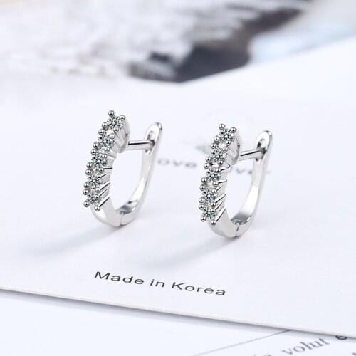 New Fashion 925 Sterling Silver Stud Earrings for Women Korean Simple Shiny Crystal Earrings Wedding Anniversary Jewelry Gift