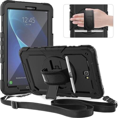 360 Rotation Hand Strap&Kickstand Silicone Tablet Case for Samsung Galaxy Tab A6 10.1 Case 2016 T580 T585 Protective Cover