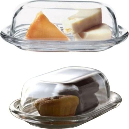 Glass Butter Cheese Plate with Lid Glass Butter Box Container Jar Luxury Butter Container Food Container Kitchen Decoration Home