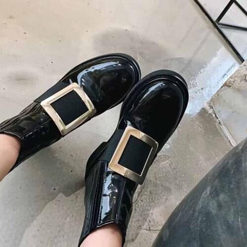 Rhinestone square buckle British style Martin boots womens spring and autumn single boots inner increase 2021 new patent leathe