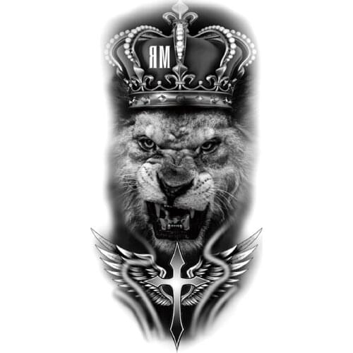Lion Crown Letters Waterproof Temporary Tattoo Sticker Black Cross Wings Fake Tattoos Flash Tatoos Arm Body Art for Women Men