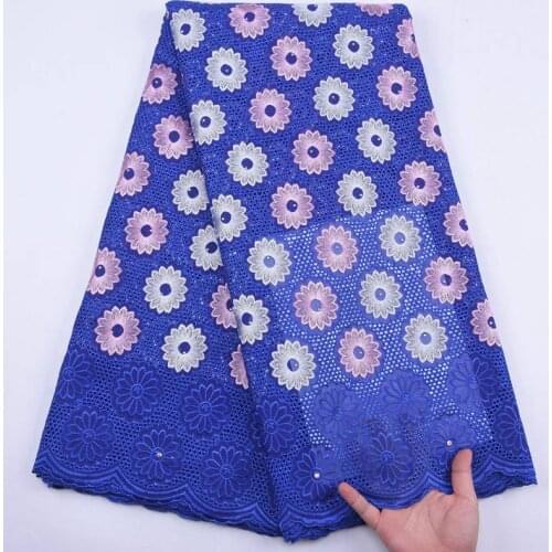 Royal Blue High Quality African Cotton Lace Fabric With Holes Swiss Voile Lace In Switzerland Cotton Voile Lace For Dress S1908