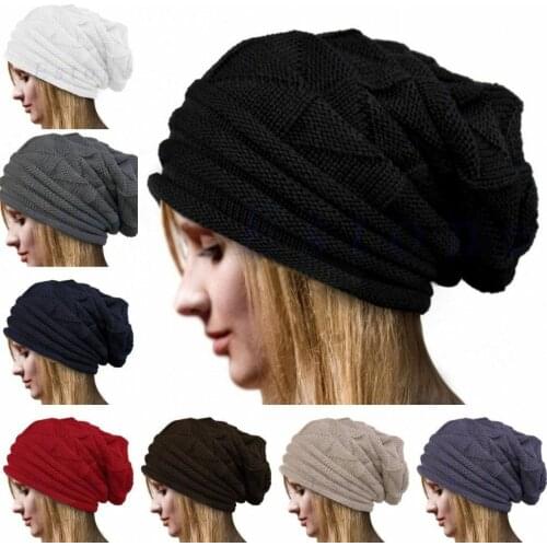 Unisex Women Winter Warm Knit Baggy Beanie Oversize Winter Hat Ski Slouchy Cap Skull Cap