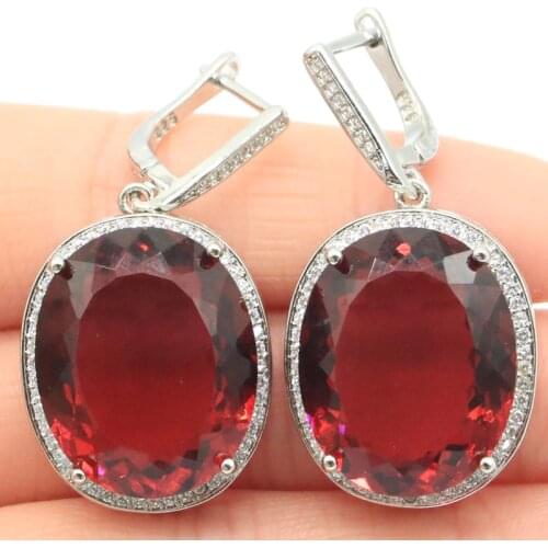 40x21mm Big Jewelry Set Created 22x18mm Created Pink Raspberry Rhodolite Garnet CZ For Womans Wedding Silver Earrings Pendant