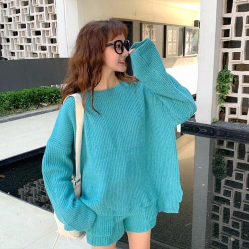 Woman Sweater Round Neck Short Frock Jacket And Shorts Suit Joint Pullover Languid is Lazy Style Anedoki Retro Sweet Twinset