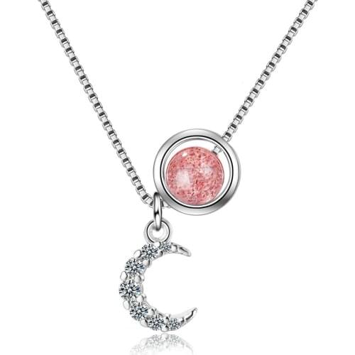 Utimtree Lover Moon Star Necklace Women 925 Silver Necklaces Pendants Jewelry Crystal Choker Necklaces for Party Girl Gift