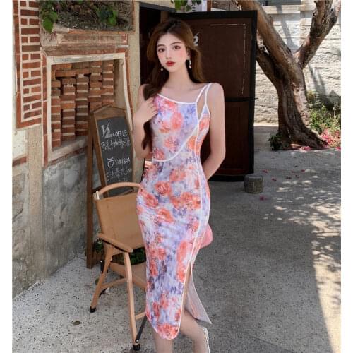Real Shot 2021 New Fashion Womens Sexy Holiday Split Hollow Suspender Dress