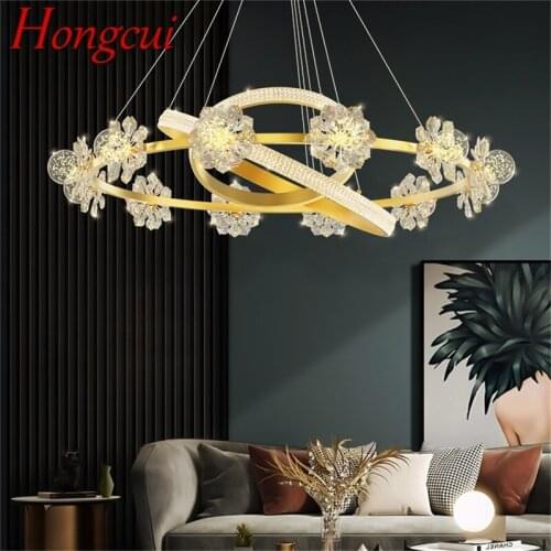 Hongcui Gold Luxury Chandeliers Light Modern Crystal LED Brass Pendant Lamp Flower Home Fixture for Living Room