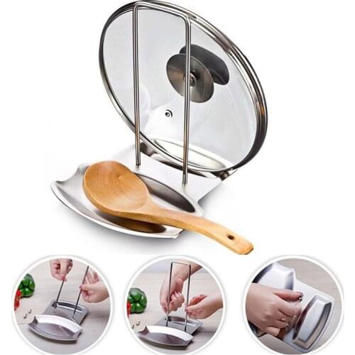 1PC Kitchen Pot Lid Rack Spatula Shelf Spoon Holders Stainless Steel Cooking Dish Stand with Water Tray Multifunction Organizer
