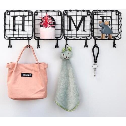 1pcs Nordic Ins Wrought Iron Grid Decoration Frame Home Bedroom Living Room Door Wall Decoration Letter Hook Wall Shelf