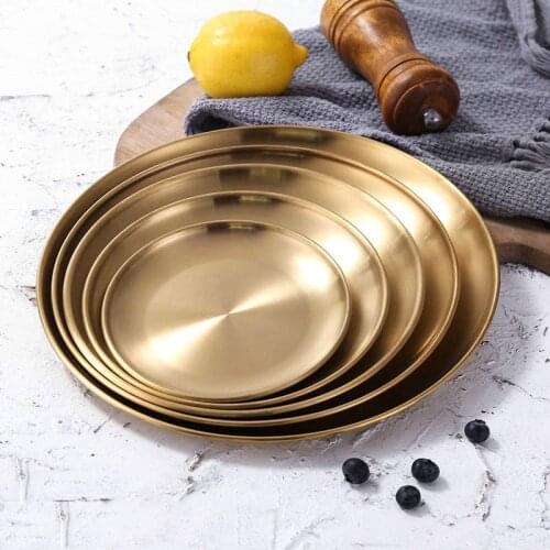1pcs Gold Dinnerware Stainless steel Dinner Dishes Christmas Dessert Plates Fruit Dish cake Serving Tray Nordic Tableware Silver