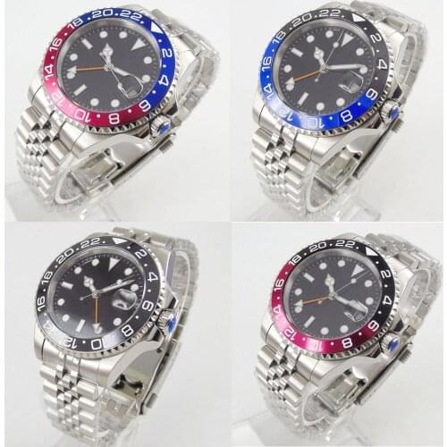 4 Models Fashional 40mm Automatic Men Wristwatch Sapphire Glass Orange GMT Hand Nologo Dial Rotating Bezel Jubilee Strap