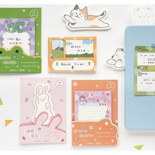 4pcs Cartoon Animal Happy Life Sticky Note Bear Rabbit Cat Adhesive Memo Pad Planner Notebook Stickers Bookmark School A6136