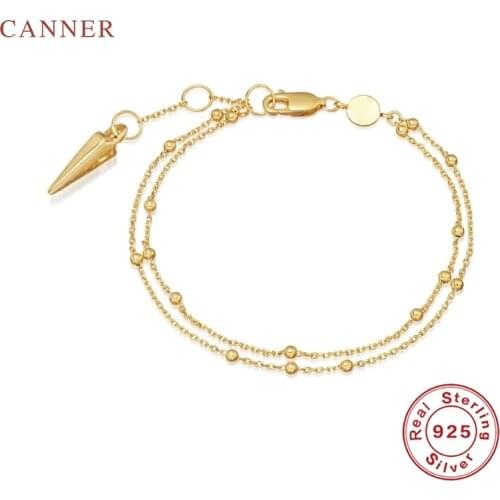 CANNER Ins double chain beads Bracelet 925 Sterling Silver Bracelet For Women Pulseras Mujer Bracelets Charms Jewelry Armband