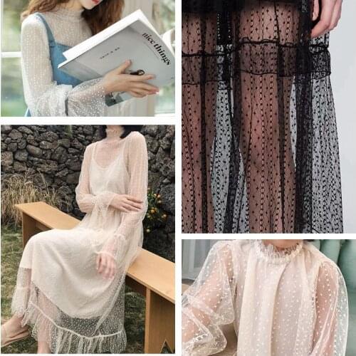 Hollow Lace Fabric 150cm Wide Clothing Underwear, Beach Skirt, Blouse, Wedding Curtain Decoration Tulle Mesh Fabric Navy Blue